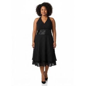 Scarlett Black Halter Neck Chiffon Dress Satin Tie Back 18W NEW